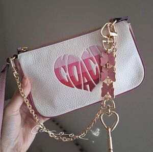 NWT COACH NOLITA 19  WITH STRIPE HEART MOTIF + BUTTERFLY CHAIN